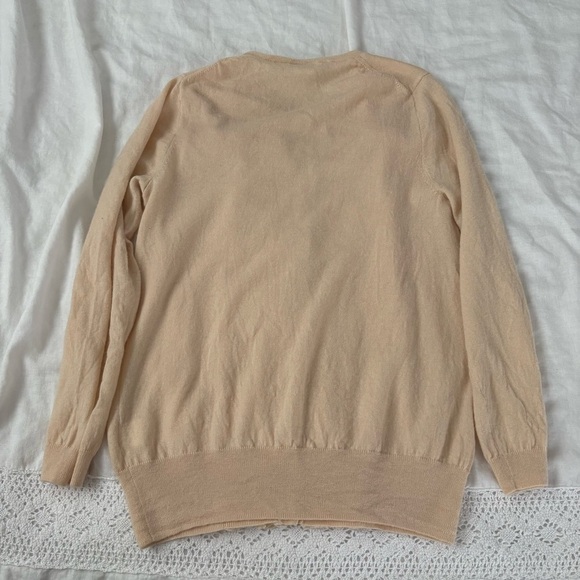 J Crew MEDIUM Peach 100% Cashmere Button Down Ruffle Cardigan Sweater tan cream - Picture 4 of 5